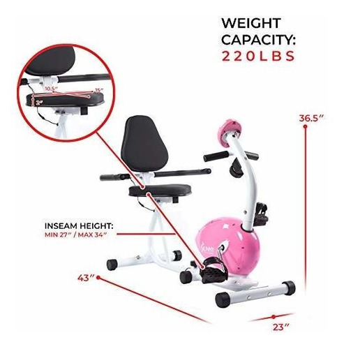 Health Fitness Rosa Reclinado Bicicleta Estatica Magnetica