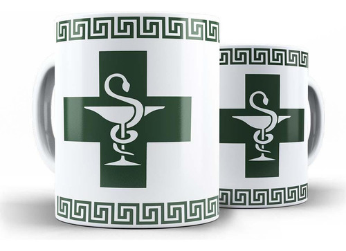Taza con el símbolo de la farmacia, lámpara con forma de cruz, diseño de serpiente