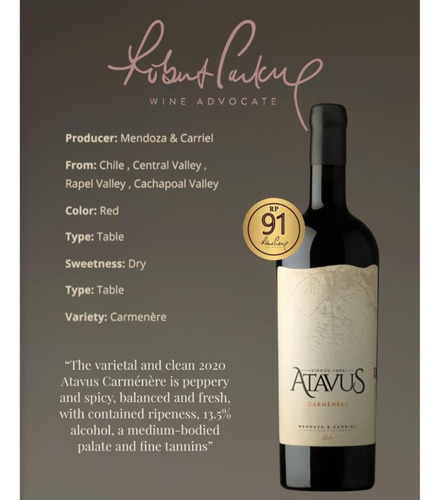 Vino Premium Atavus Blend Valle Cachapoal Viña Boutique