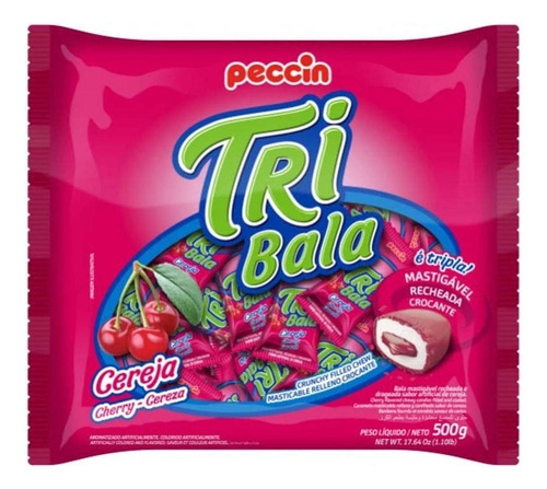 Bala Recheada Mastigável Tribala Peccin Cereja 500g