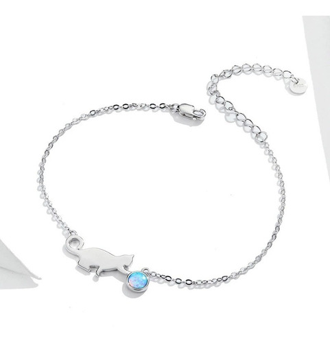 Imagen 2 de 3 de Pulsera Gato Ópalo Plata 925 Gatito Joya Mujer Juvenil