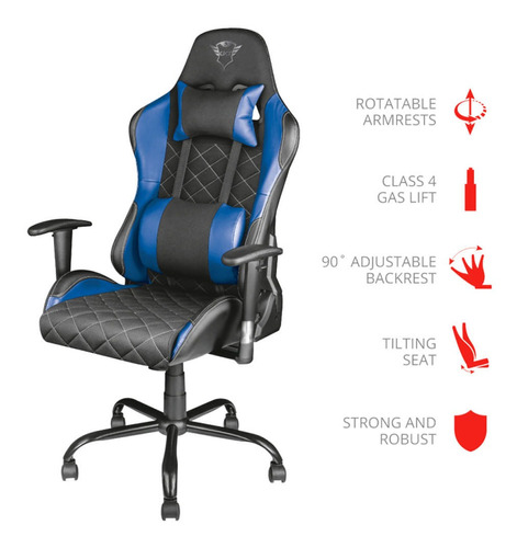 Silla de escritorio Trust GXT 708 gamer ergonómica  negra y azul con tapizado de cuero sintético