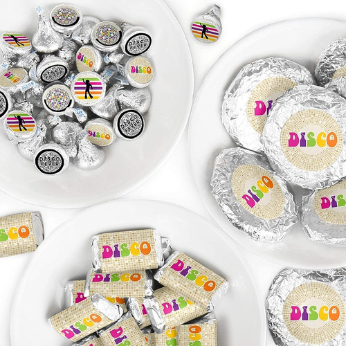 70's Disco - Mini Candy Bar Wrappers, Round Candy Stickers Y