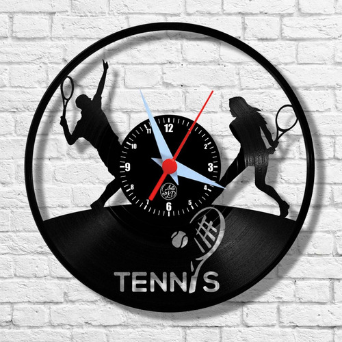 Tennis Esporte Jogo Raquete Bola Relógio Vinil Parede Lp