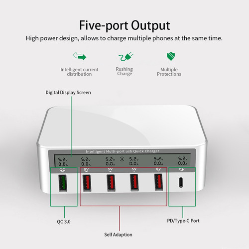Imagen 6 de 10 de 818 Cargador Rápido Usb Inteligente De Puertos Múltiples