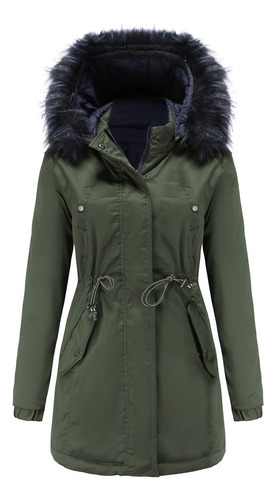 Abrigo Cálido Y Largo Para Mujer, Sudaderas Con Capucha, Cuello, Parkas Delgadas