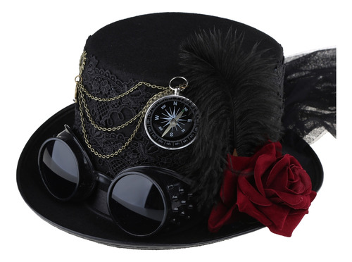 Sombrero De Pelo Gótico, Sombrero De Copa Steampunk Con Enca
