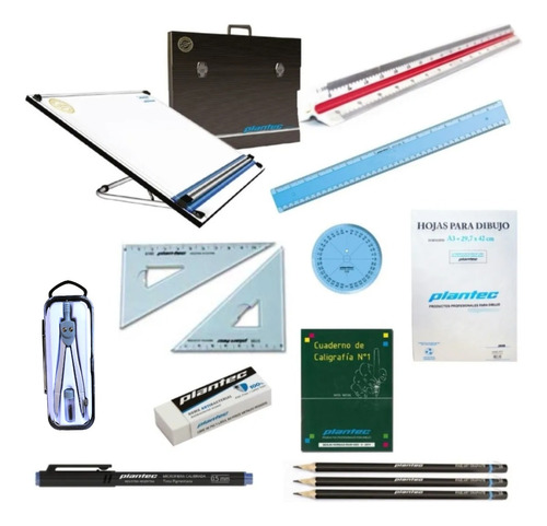 Kit 40x50 Tablero Atril 6 Plantec Dibujo Compas + Regalo 