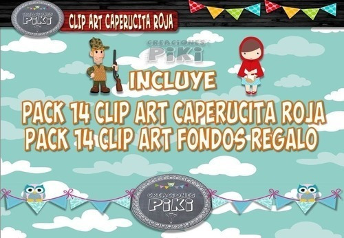 Pack Imágenes Clipart Caperucita Roja Lobo Cazador +