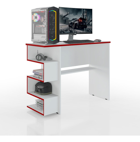 Mesa Computador Escrivaninha Gamer Elite 6027 Cor Branco/vermelho