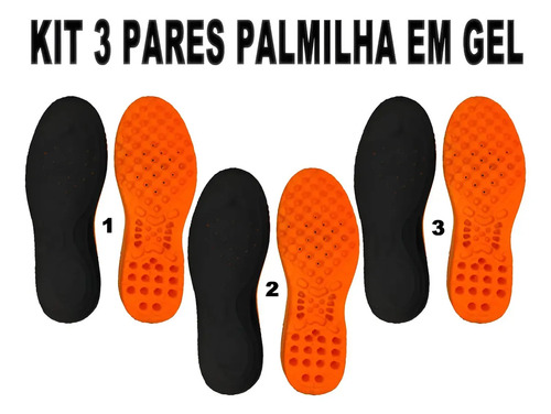 Kit 3 Pares Palmilha De Gel Ortopédica Anatomica Confortável Tamanho Da Palmilha 38