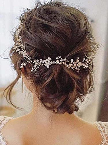 Diadema Catery Bride Para Boda, Oro Rosa Y Perlas, Pelo Tren