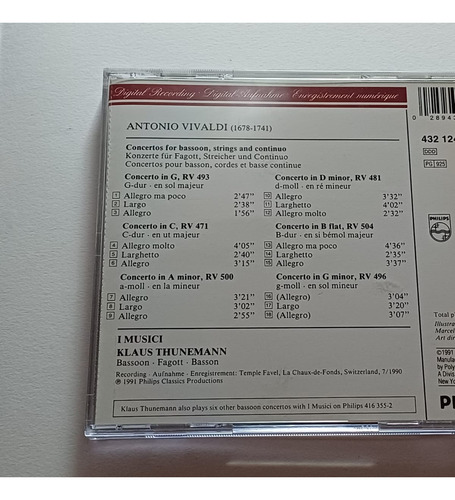 Vivaldi 6 Bassoon Concertos Fagottkonzerte;1991.made In Usa (Usado)