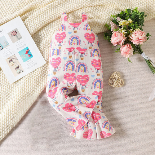Mono A La Moda Para Niñas Con Estampado De Corazones Dulces