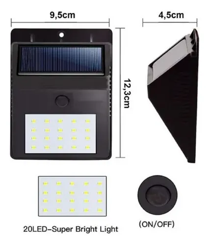 Luz Led Exteriores Recargable Energía Solar Sensor 20 Leds