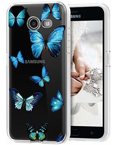 Funda Para Galaxy J7 Prime Transparente Con Diseño Mariposa