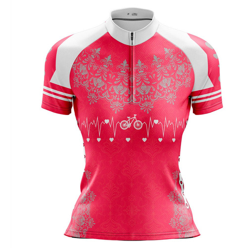 Blusa Ciclista Feminina Pro Tour Bike Coração Rosa C/bolsos 