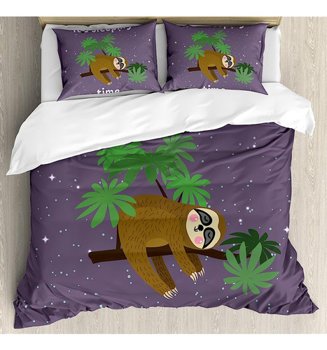 Ambesonne Sloth Duvet Cover Set, Personaje De Dibujos Animad