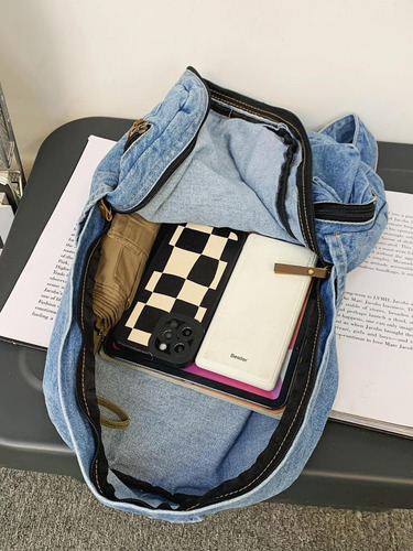 Mochila Retro De Mezclilla De Gran Capacidad Para Laptop