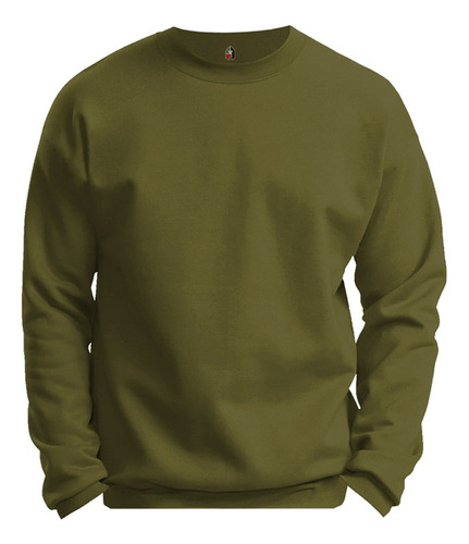 Poleron Verde Musgo Hombre Cuello Polo Tela Algodon Premium