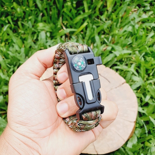 Pulseira Paracord Bracelete Pederneira E Apito Sobrevivência