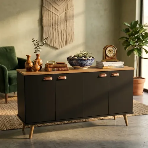 Armário Balcão Moderno Para Sala Ou Cozinha Estilo Nórdico Preto