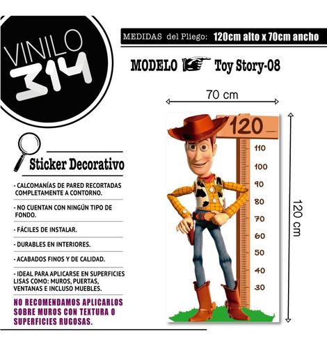 Imagen 4 de 7 de Vinilo Decorativo Regla Toy Story-i 08, Estadimetro Woody