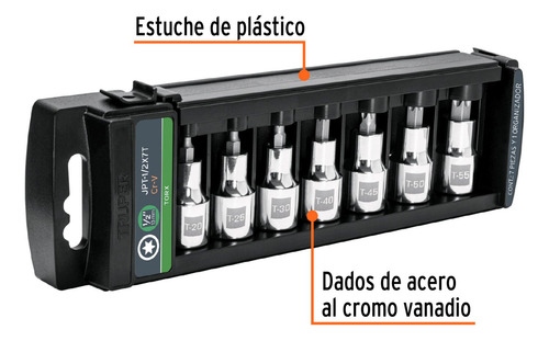 Juego De 7 Dados Cuadro 1/2 Punta Torx, Truper