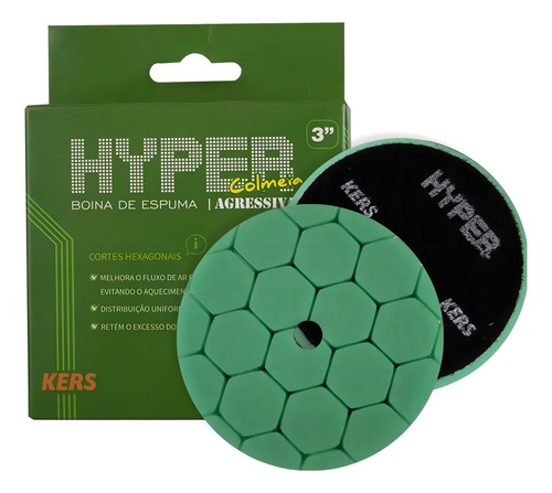 Boina de espuma verde agresiva Kers Hyper Cut de 3 pulgadas