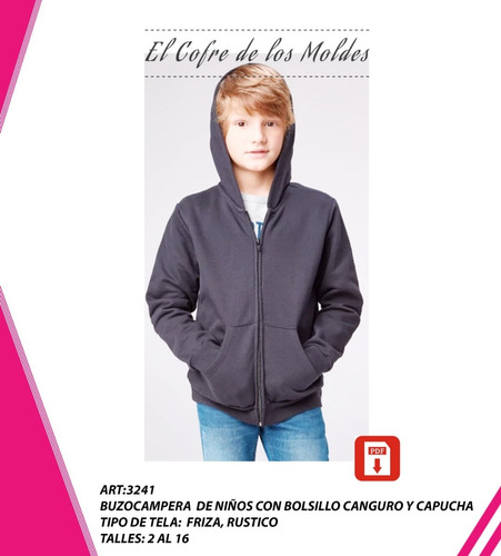 Molde Digital Campera C / Capucha Niños, Pack Talles 2 Al 16