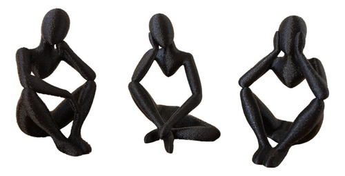 Combo X3 Adorno Figura Pensante Original Estatua Buda 15cm Negro