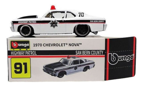 Chevrolet Nova Patrulla Escala 1:64 1/64 Bburago Coleccion Color Blanco