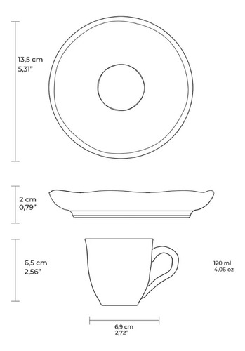 Conjunto com 6 Xícaras De Café com 6 Pires Bio Bella Porto Brasil