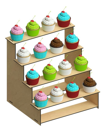 Imagen 2 de 10 de Kit Para Mesa De Dulces Cupcakes 5 Piezas Mdf - Rge01