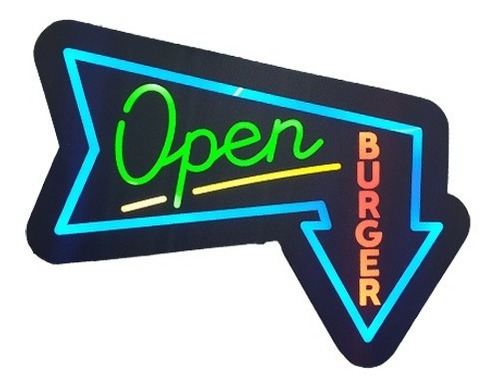 Letreiro Luminoso Open Burger - Decoração Hamburgueria