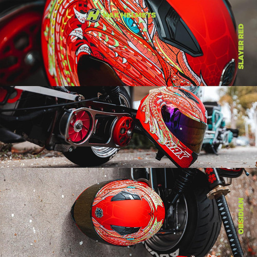 Casco Integral Hax Obsidiana Doble Visera Rojo Slayer L