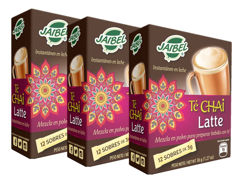 Jaibel Te Chai Latte 3 Paq X12 Sobres Caramelo - Tradicional