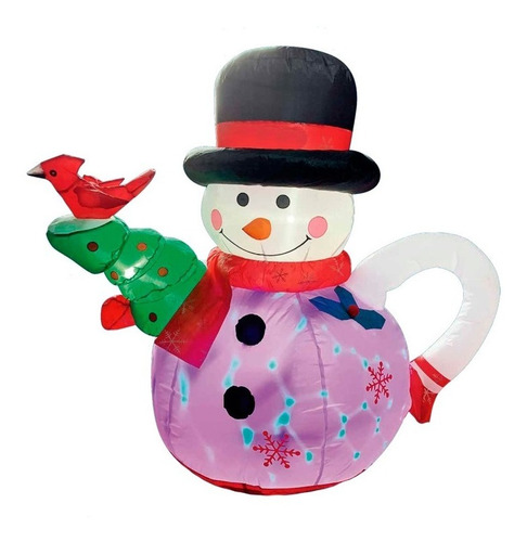 Figura Navideña Inflable Tetera De Muñeco Nieve 1.2m Ml9159