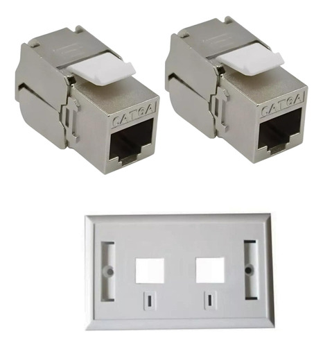  Jack Metalico Rj45 Cat 6a + Face Plate Sencillo 2 -puerto