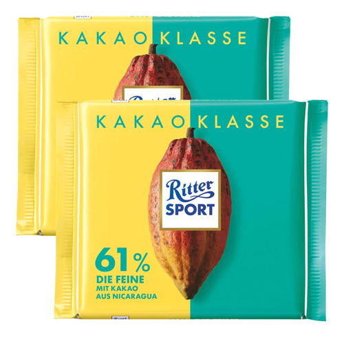 Chocolate 61% Cacao Nicaragua Ritter Sport 100 Gr. X2