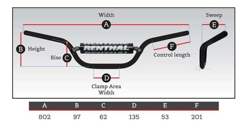 Guidão Renthal Cross Bar 7/8 22mm Médio Honda Crf 230 250f L