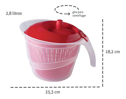 Imagem 2 de 2 de Secador Salada 2.8 Litros Manual Com Cesto Escorrer Plástico
