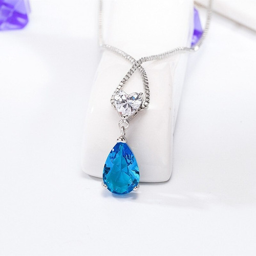 Collar Corazón Piedra Preciosa Topacio Ágata Azul 1701e