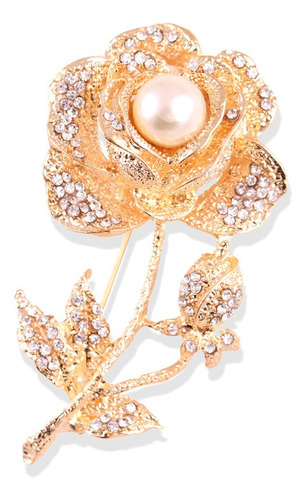 Broche Prendedor Retro Antiguo Lujoso Rosa Diamante Perla
