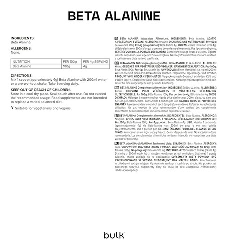 Bulk Beta Alanina Pura 100g, 25 Porciones