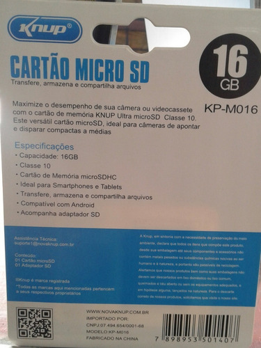 Cartao De Memória 16gb Knup