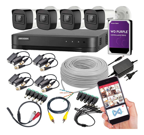 Cctv Kit Hikvision 4ch Dvr 4cam 2mp Hd 1tb 1080p Profesional