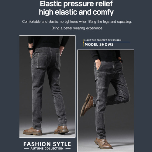 Pantalones Casuales De Jeans Elásticos De Pierna Recta Para