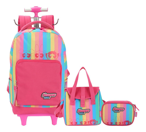 Kit Mochila Infantil Meninas Super Poderosas Rodinhas Grande