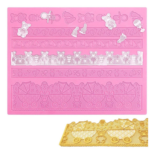 Molde Silicona Encaje Puntilla Comestible Baby Shower Bebe Color Rosa